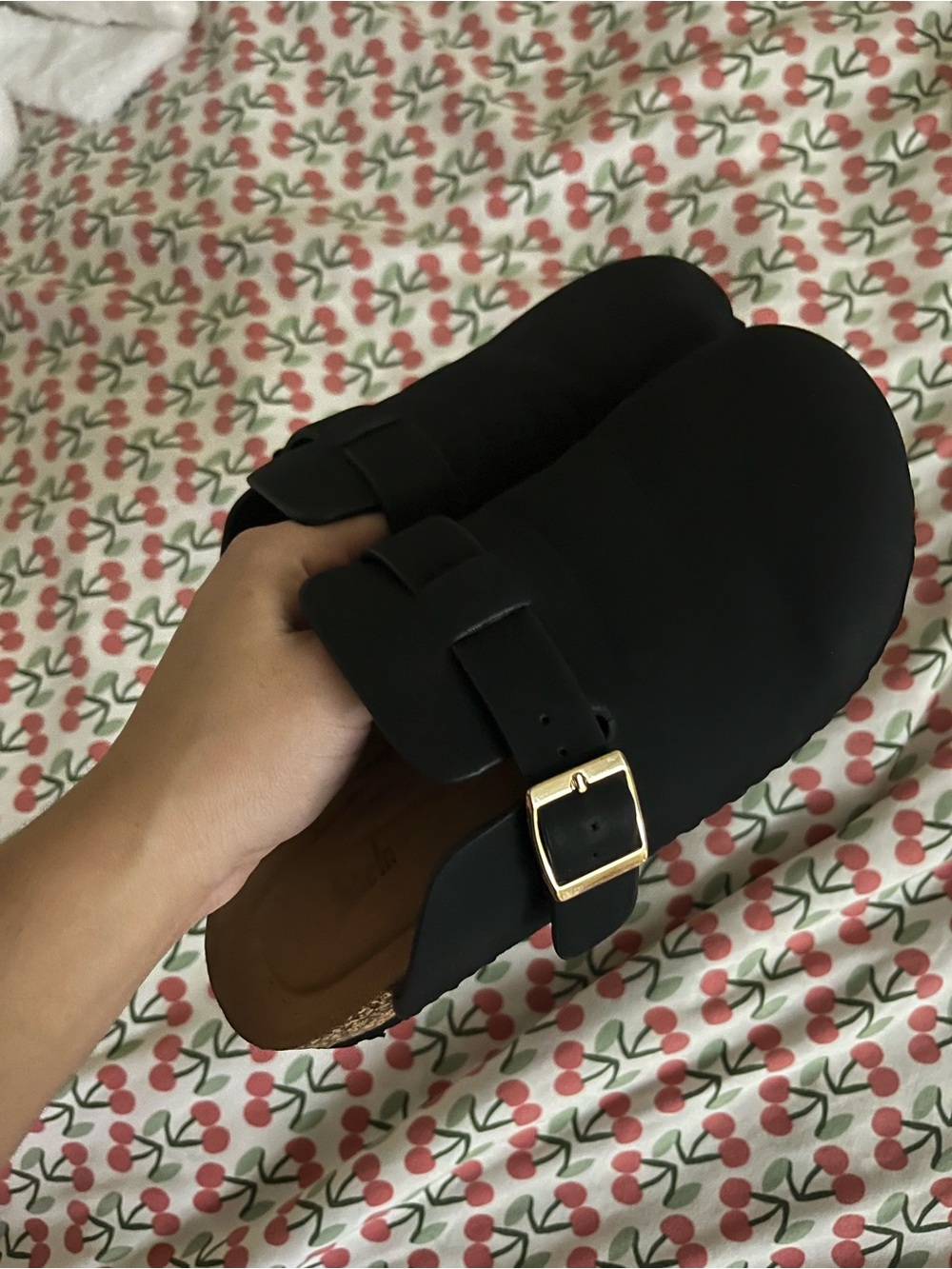 SHEIN Black Slip-On Clogs with Gold Buckle